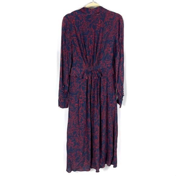 Jason Wu Print Midi Shirt Dress Blue Red Tie Neck Button Front Long Sleeve Sz 4 - Picture 12 of 13